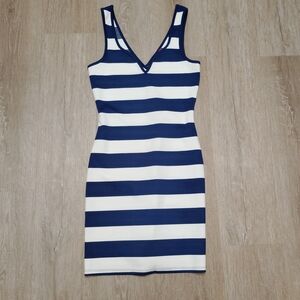 Elegant Navy and White Striped Mini Dress